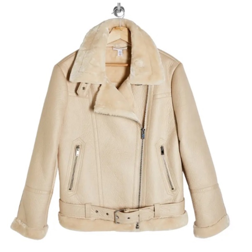 PrettyLittlething Fleece Faux Leather Moto Jacket